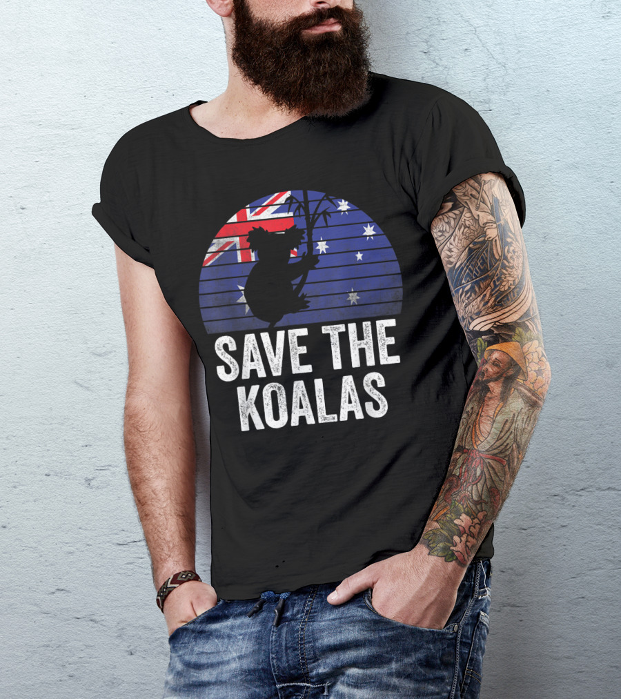 Save The Koalas Australian Flag Koala Lovers Sunset T-Shirt