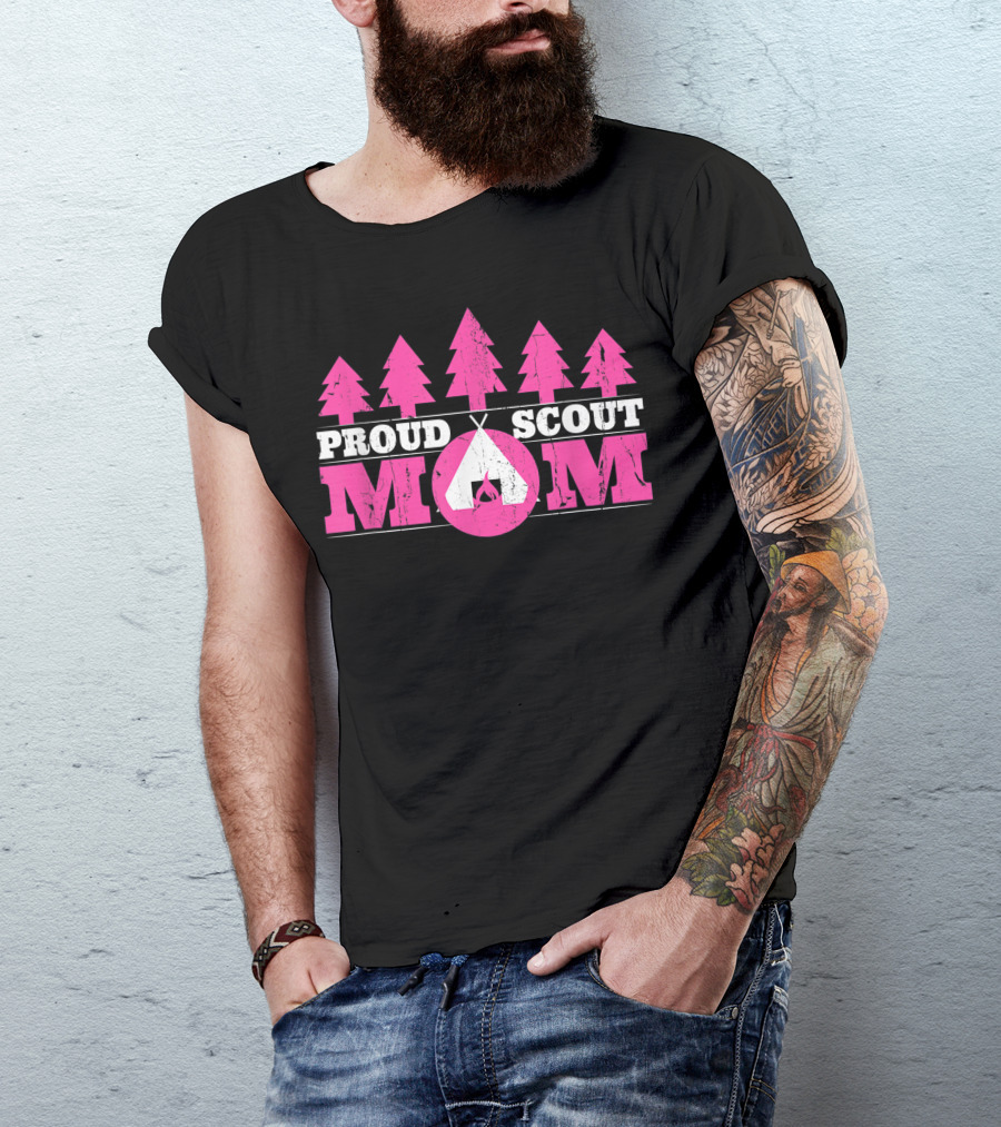 Proud Scout Mom Camping Outdoors Forest Tent T-Shirt