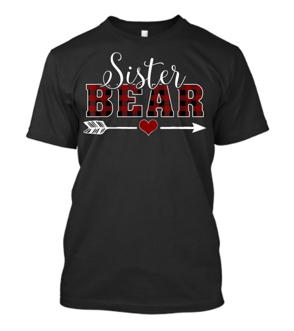 Sister Bear Buffalo Plaid Heart Arrow T-Shirt