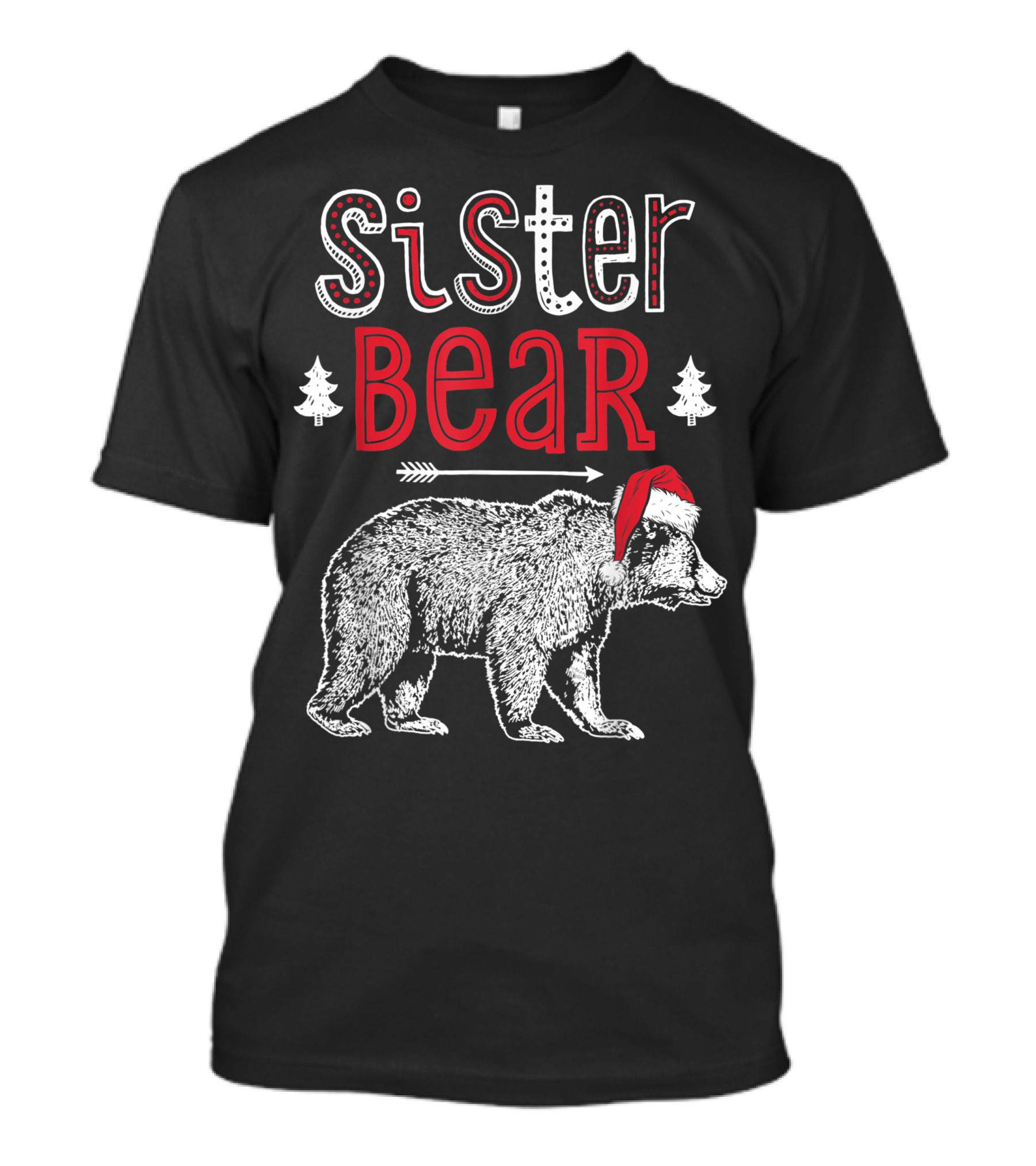 Sister Bear Christmas Santa Hat Family Holiday T-Shirt