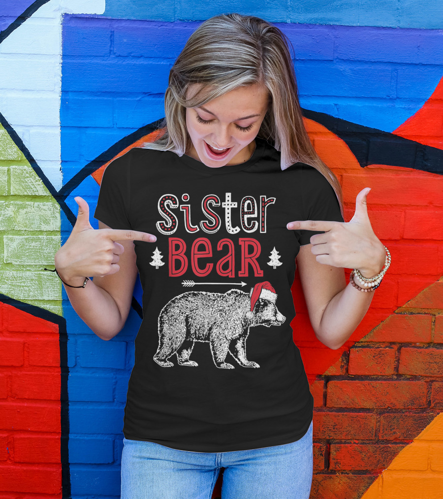 Sister Bear Christmas Santa Hat Family Holiday T-Shirt