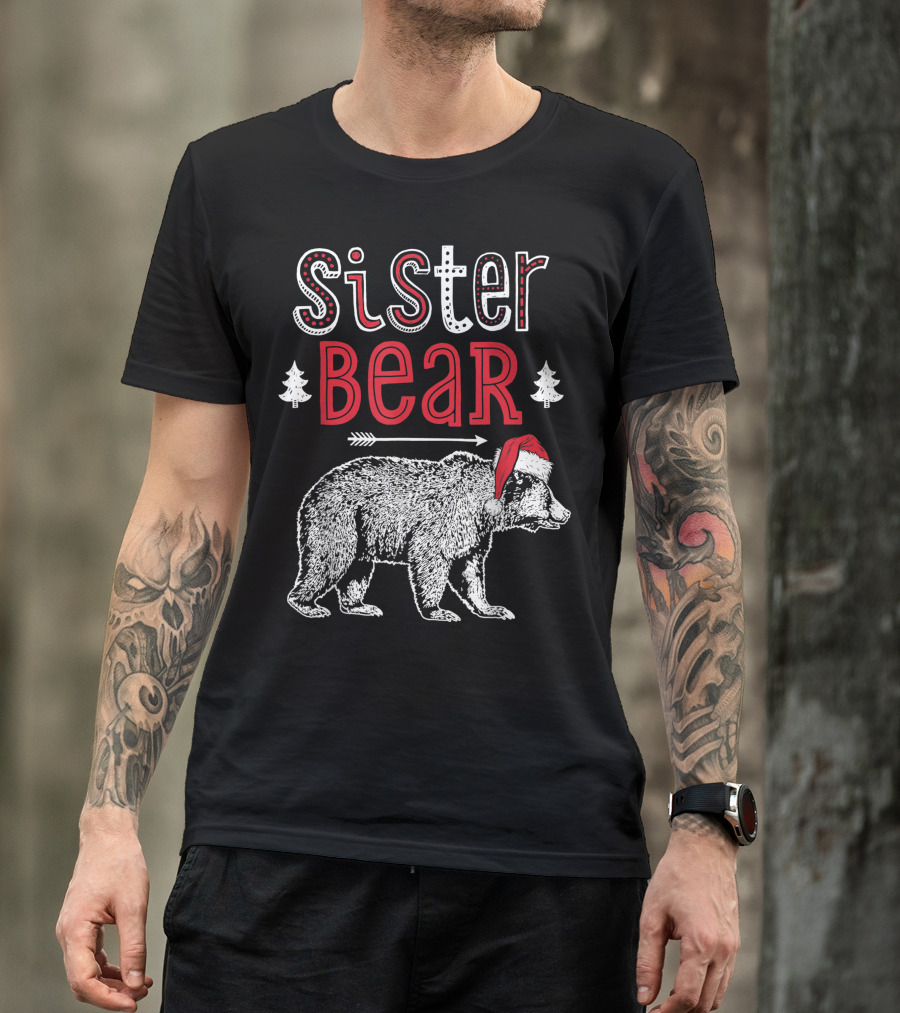 Sister Bear Christmas Santa Hat Family Holiday T-Shirt