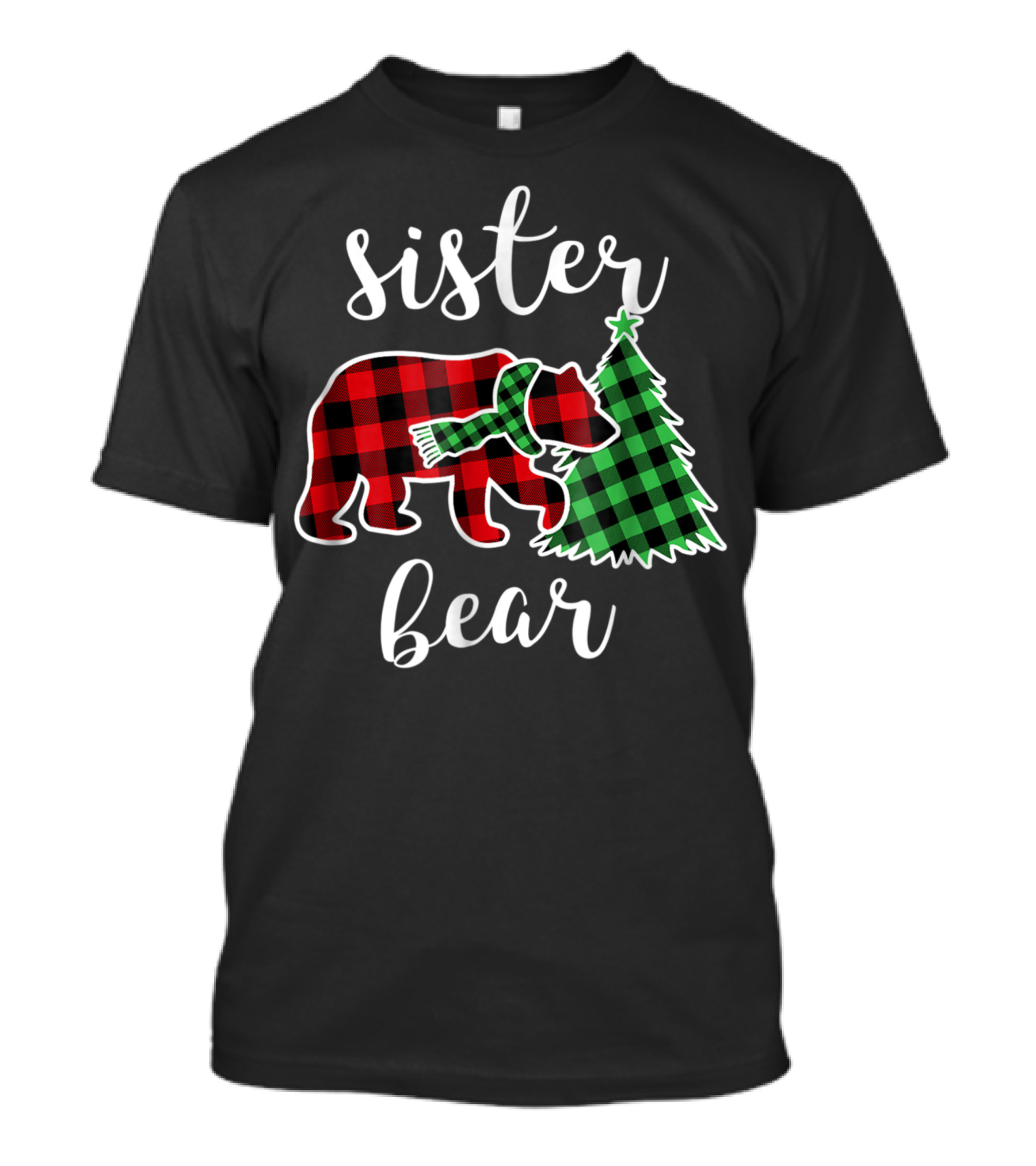 Sister Bear Red Plaid Buffalo Family Christmas Tree T-Shirt