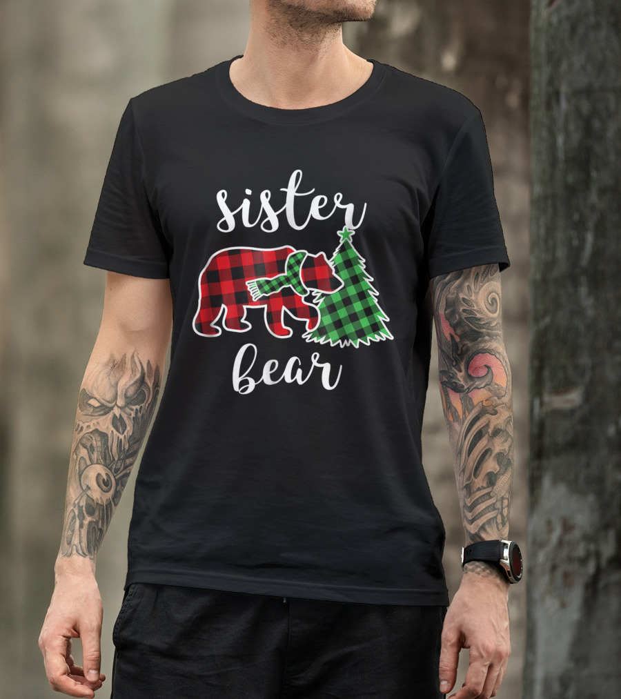 Sister Bear Red Plaid Buffalo Family Christmas Tree T-Shirt