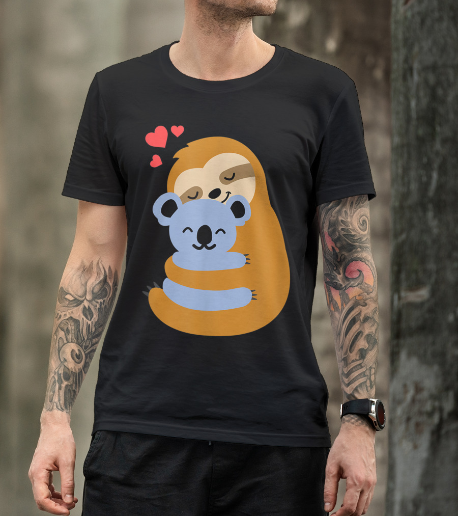 Sloth And Koala Bear Hugging With Hearts T-Shirt