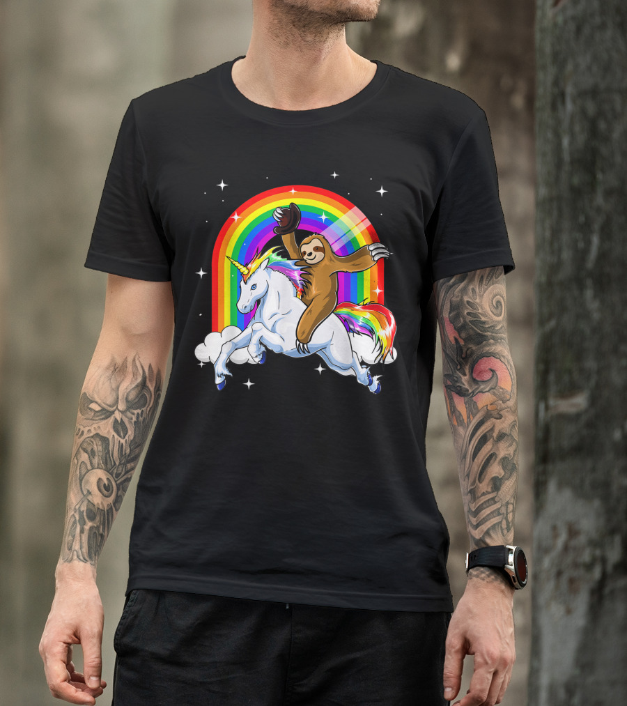 Slothicorn Riding Unicorn Rainbow Fantasy T-Shirt