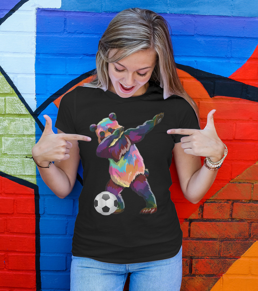Colorful Soccer Panda Dabbing With Soccer Ball T-Shirt