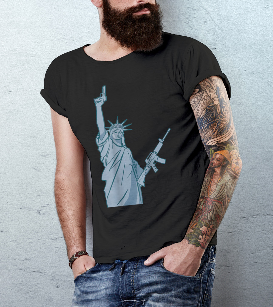 Statue Of Liberty Gun Dual Wielding Pistols And Rifle T-Shirt