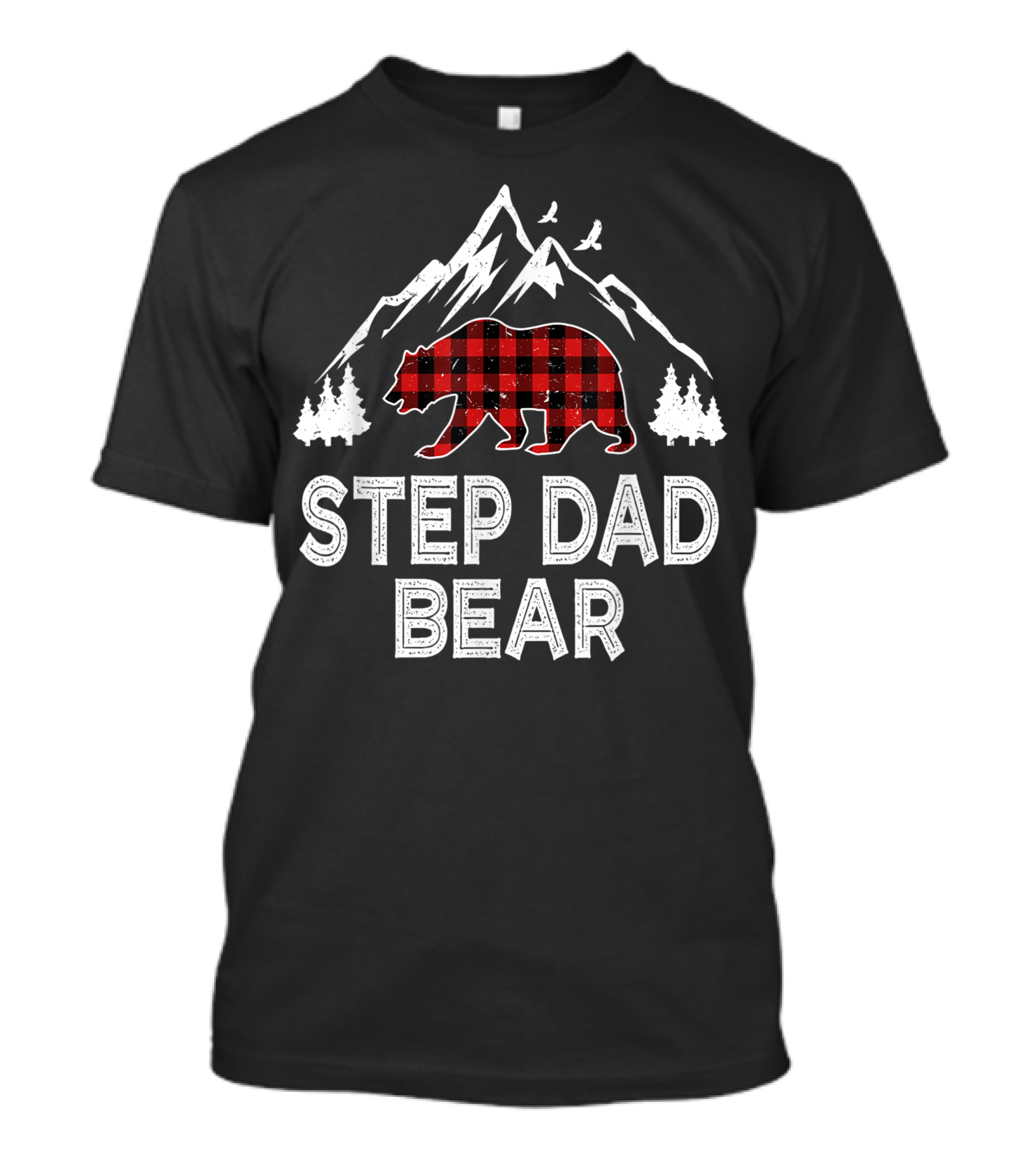 Step Dad Bear Red Plaid Buffalo Family Christmas T-Shirt