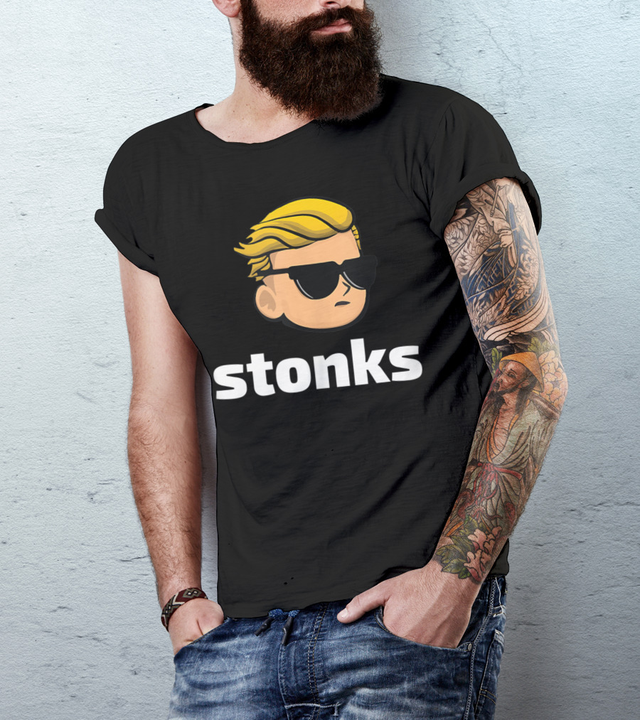 Stonks Wallstreetbets Tendies Meme With Sunglasses And Blond Hair T-Shirt