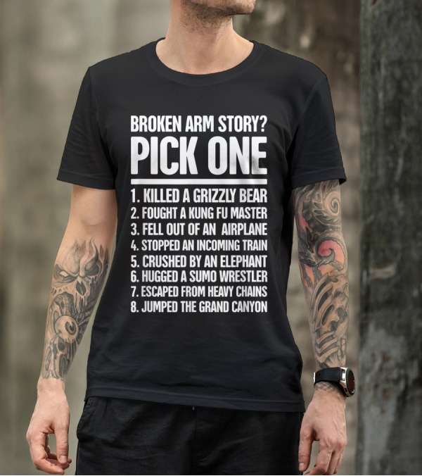 Broken Arm Story Pick One Killed Grizzly Bear Kung Fu Master Airplane Train Elephant Sumo Chains Grand Canyon T-Shirt