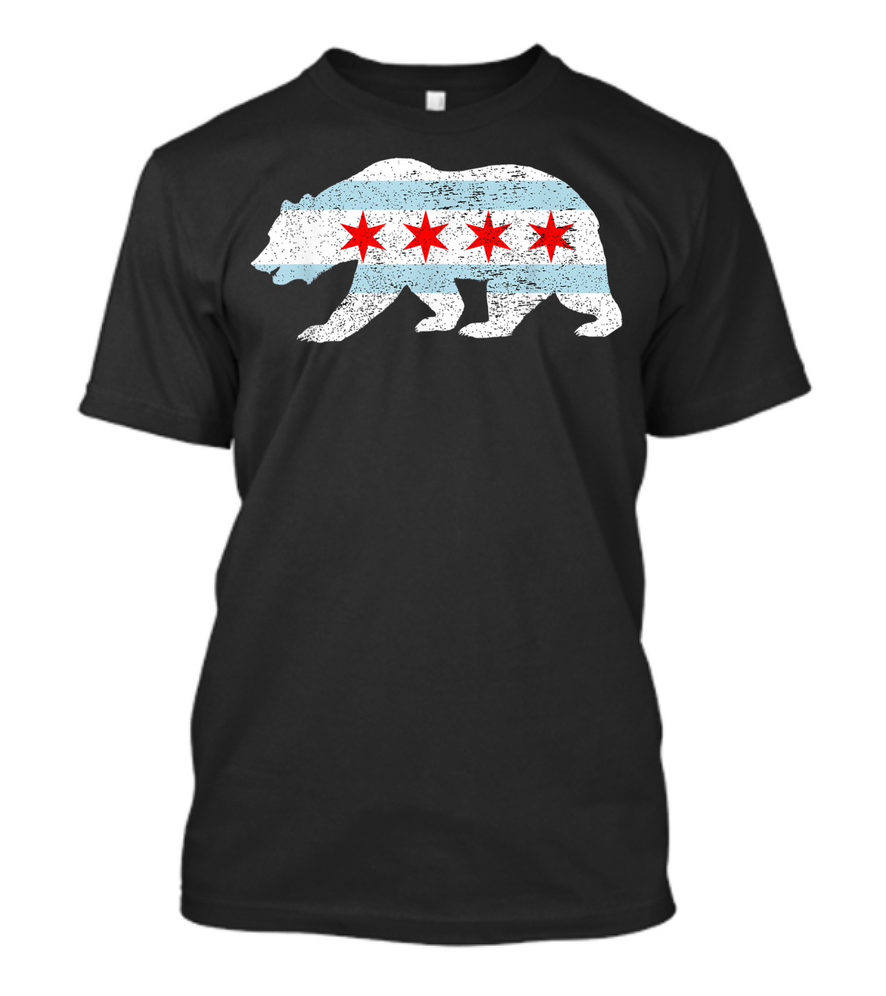 Sweet Vintage Chicago City Flag Bear Four Red Stars Blue Stripes T-Shirt