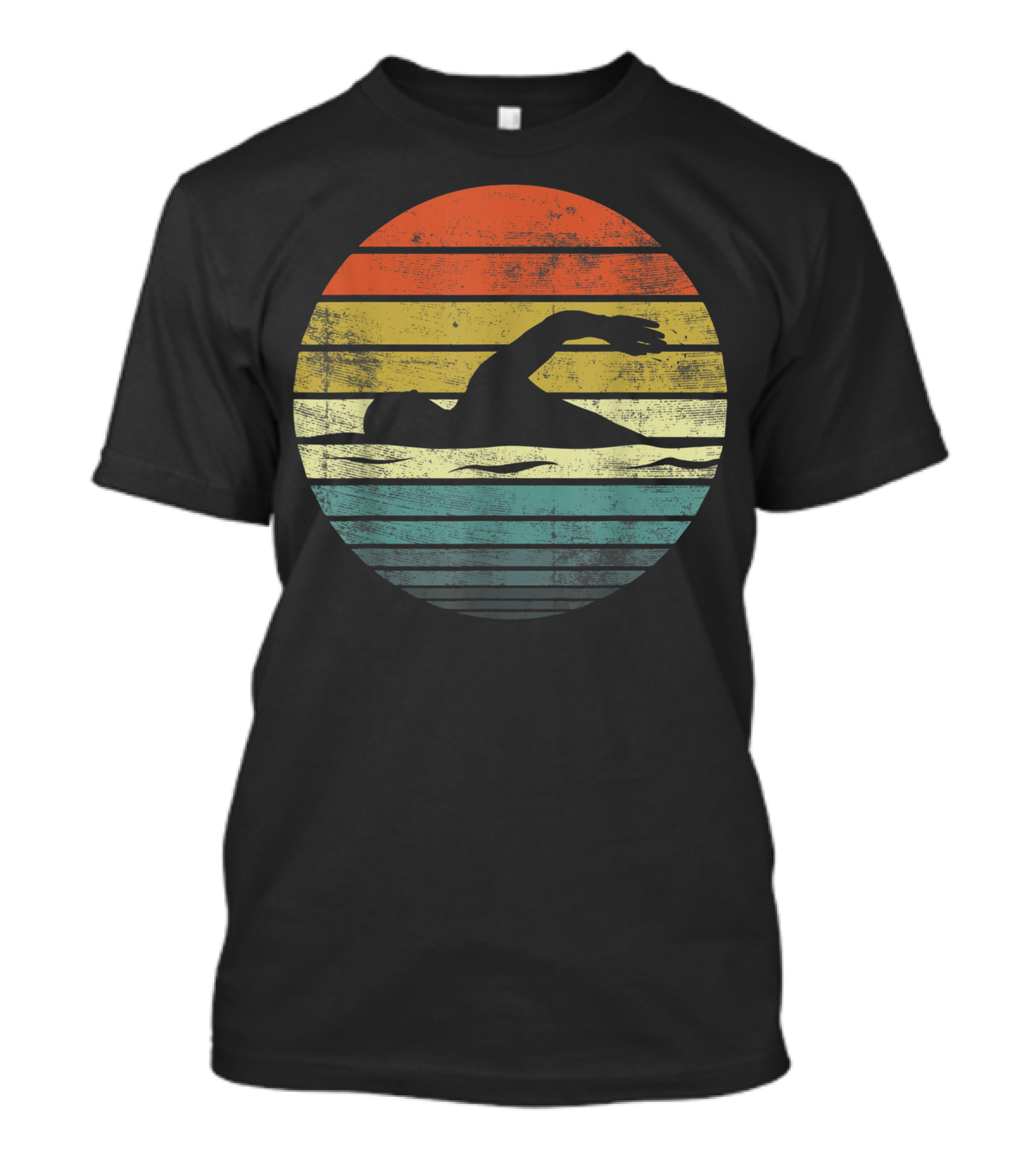 Swimmer Vintage Sunset Swim Coach Swimming Retro Stripes T-Shirt