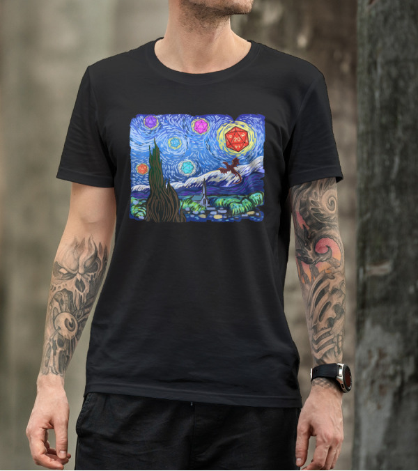 Tabletop Gaming Product Fantasy Dice Starry Night Dragon Dice T-Shirt