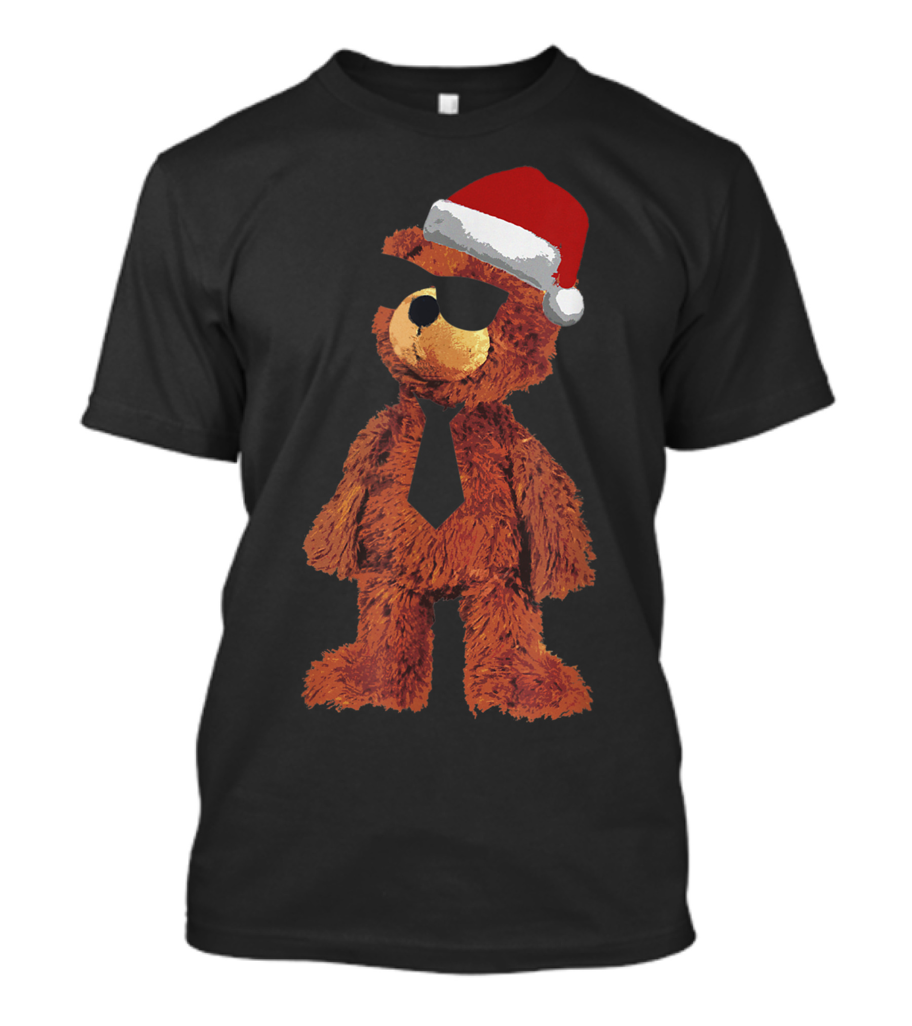 Teddy Bear Cute W Santa Hat Sunglasses Tie T-Shirt