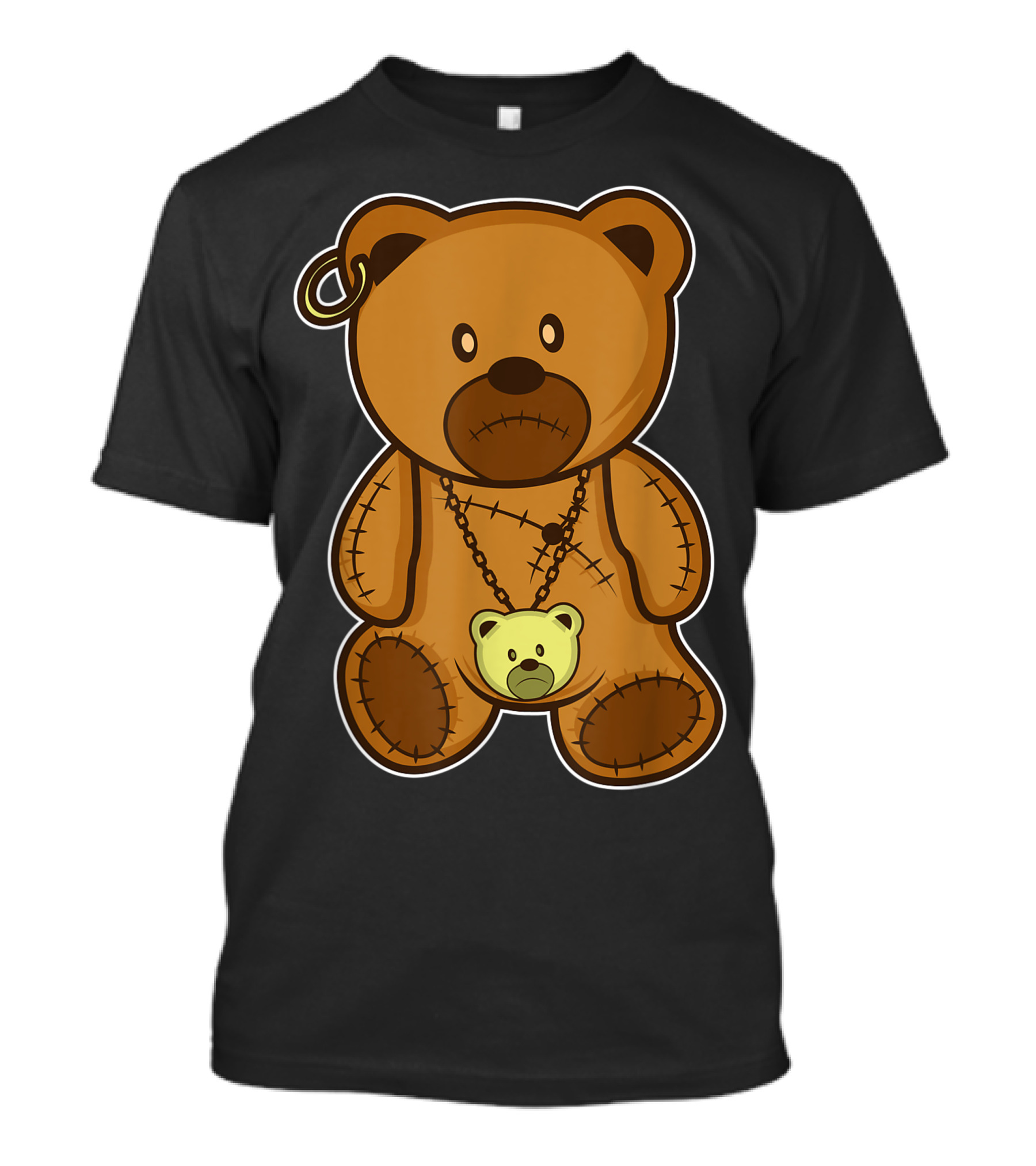 Teddy Bear Fashionista Gold Pendant Stitched Plush Wearable Charm T-Shirt