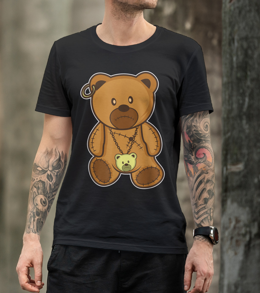 Teddy Bear Fashionista Gold Pendant Stitched Plush Wearable Charm T-Shirt