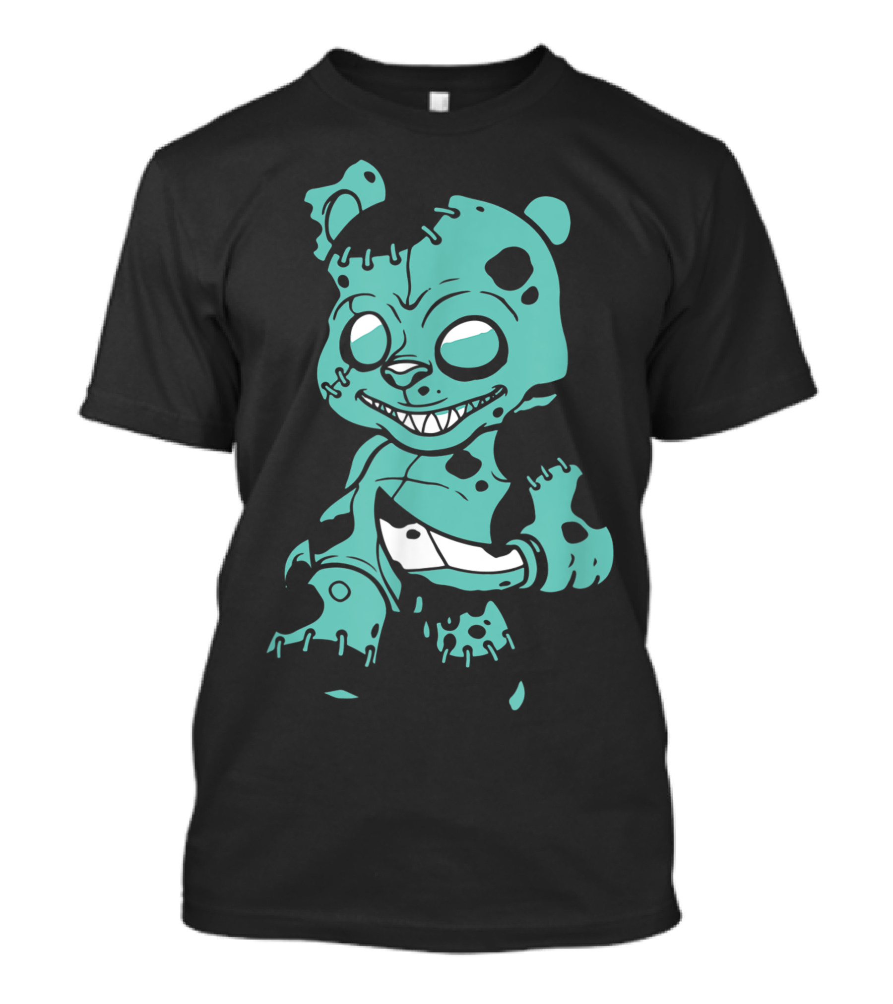 Teddy Bear Zombie Halloween Christmas Scary Knife Grinning Patchwork T-Shirt