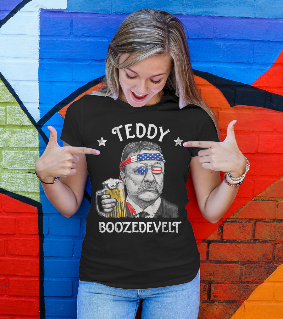 Teddy Boozedevelt American Flag 4th Of July Beer Party T-Shirt