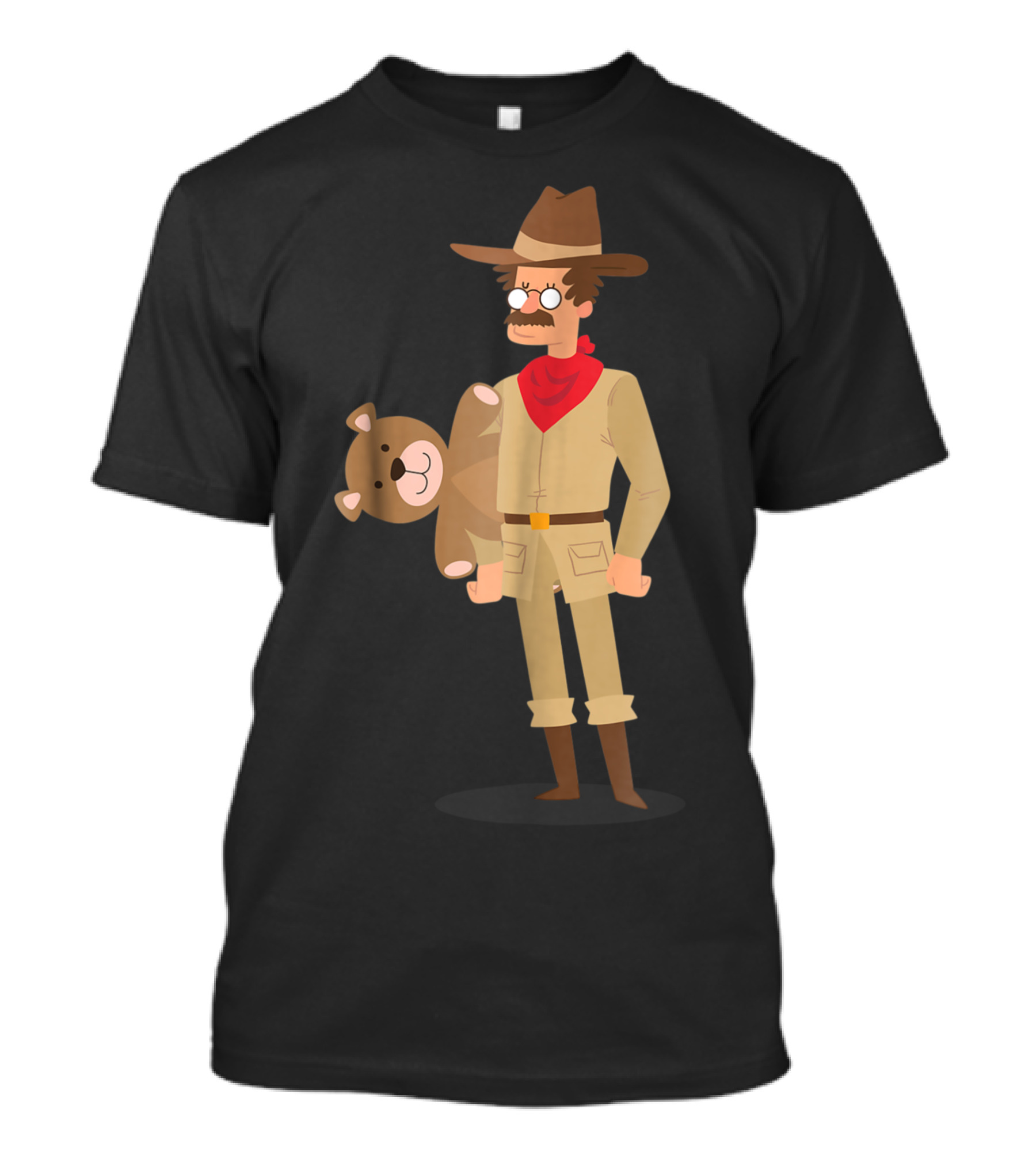 Teddy Roosevelt Holding Teddy Bear Retro Cartoon T-Shirt