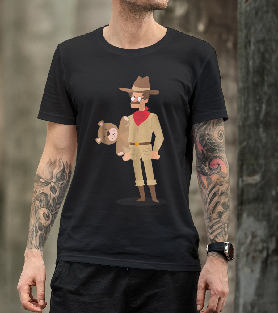 Teddy Roosevelt Holding Teddy Bear Retro Cartoon T-Shirt