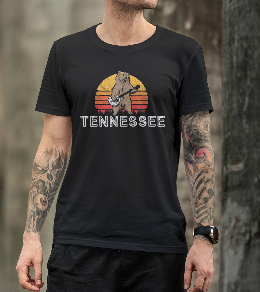 Tennessee Banjo Bear With Sunset Stripes T-Shirt