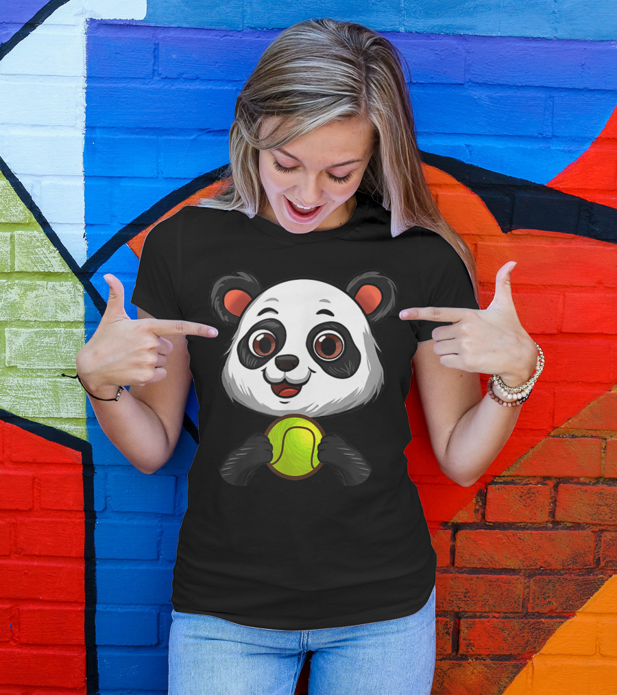 Cute Giant Panda Holding Tennis Ball Mania For Tennis Lover T-Shirt