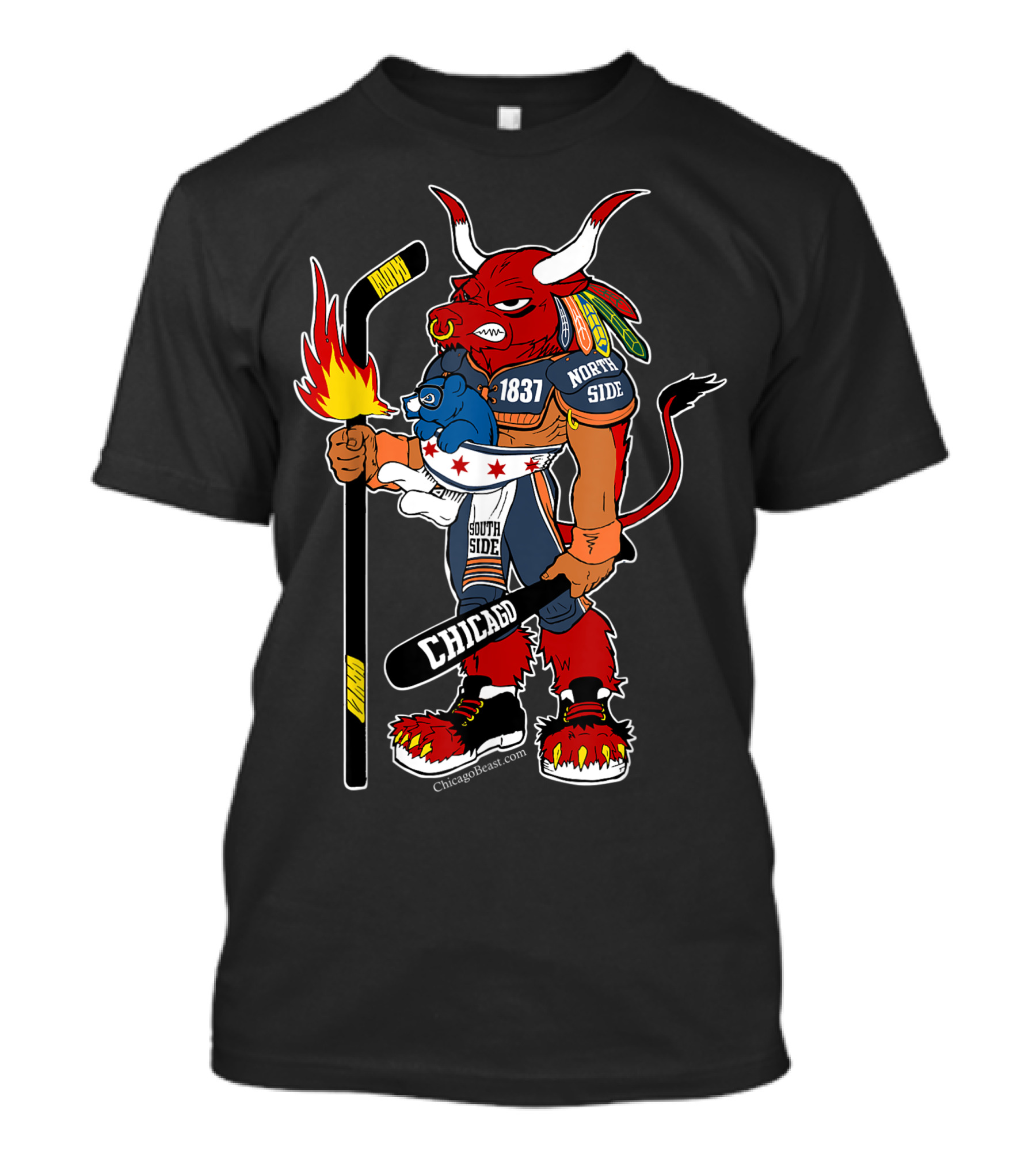 North Side Chicago Bull 1837 Hockey Beast South Side T-Shirt