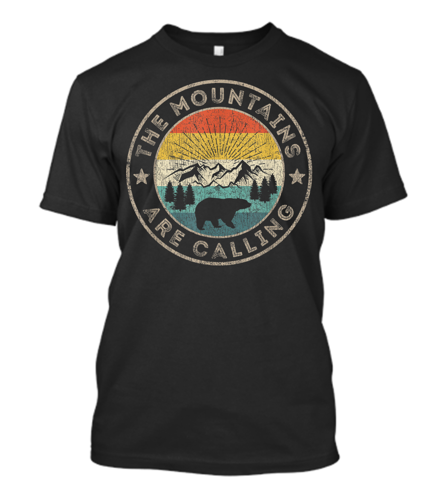 The Mountains Are Calling Vintage Wild Bear Retro Sunset Forest Scene T-Shirt