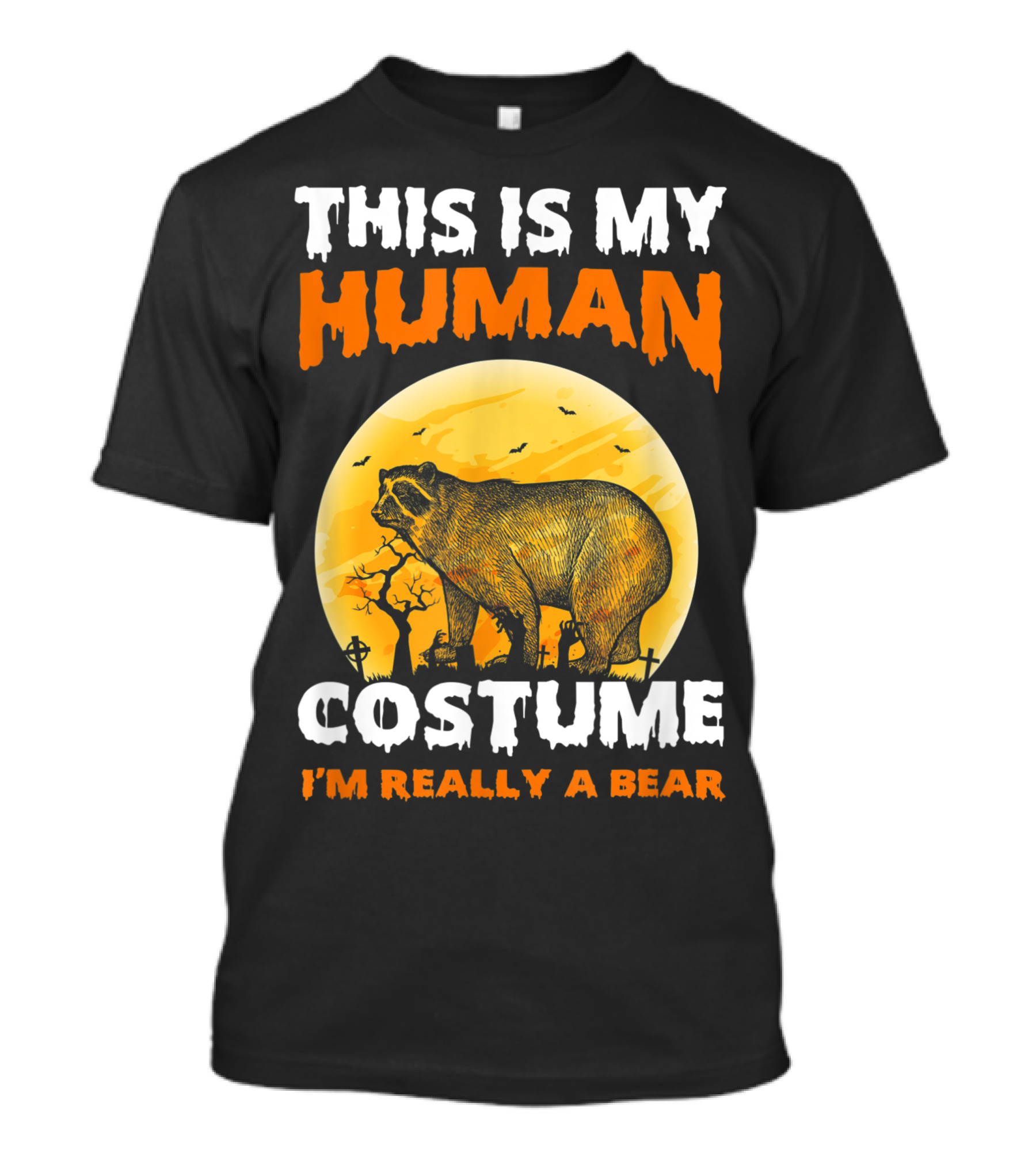 This Is My Human Costume I'm Really A Bear Halloween Moon Scene T-Shirt