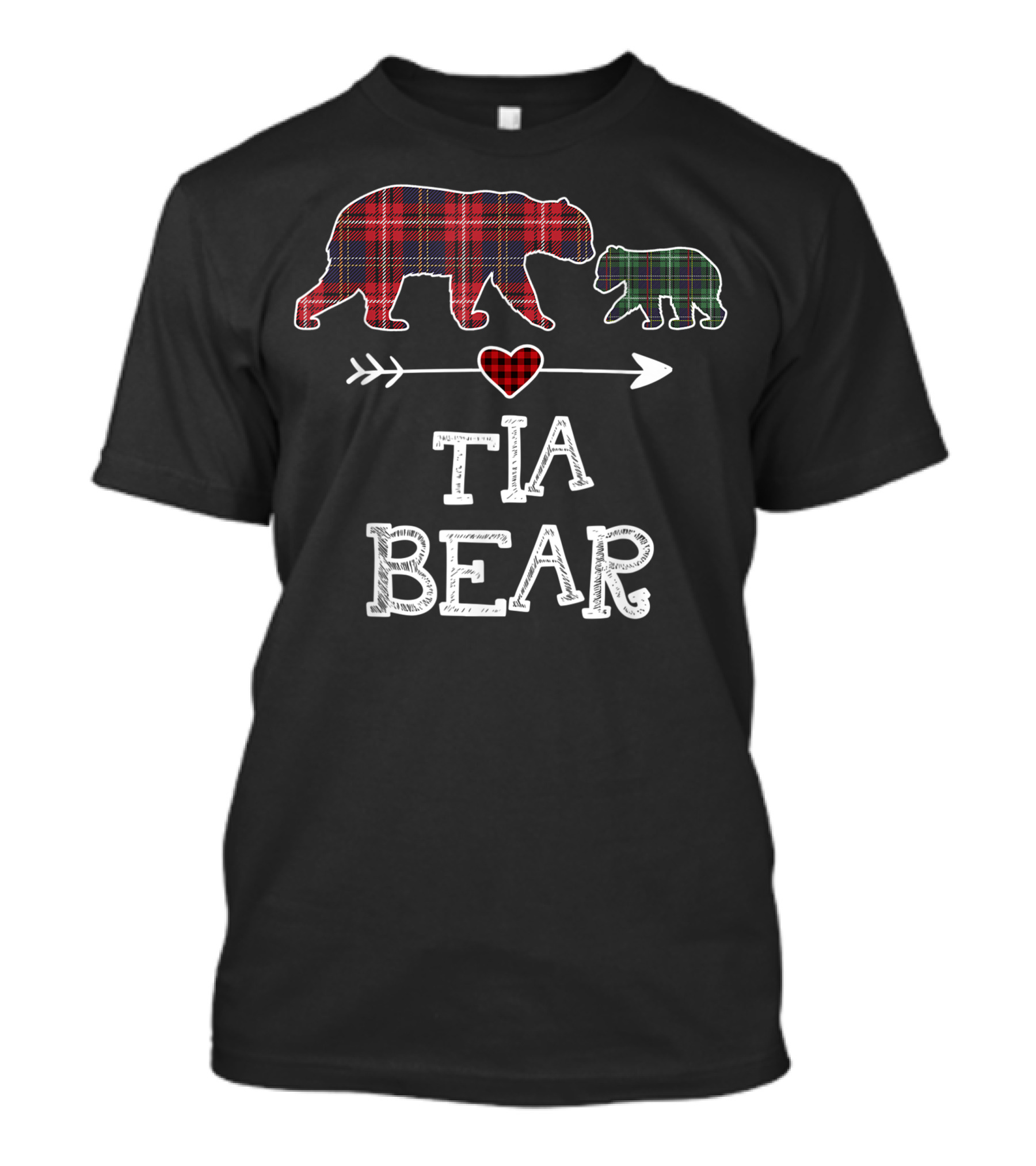 Tia Bear Buffalo Plaid Christmas Family Heart Arrow T-Shirt