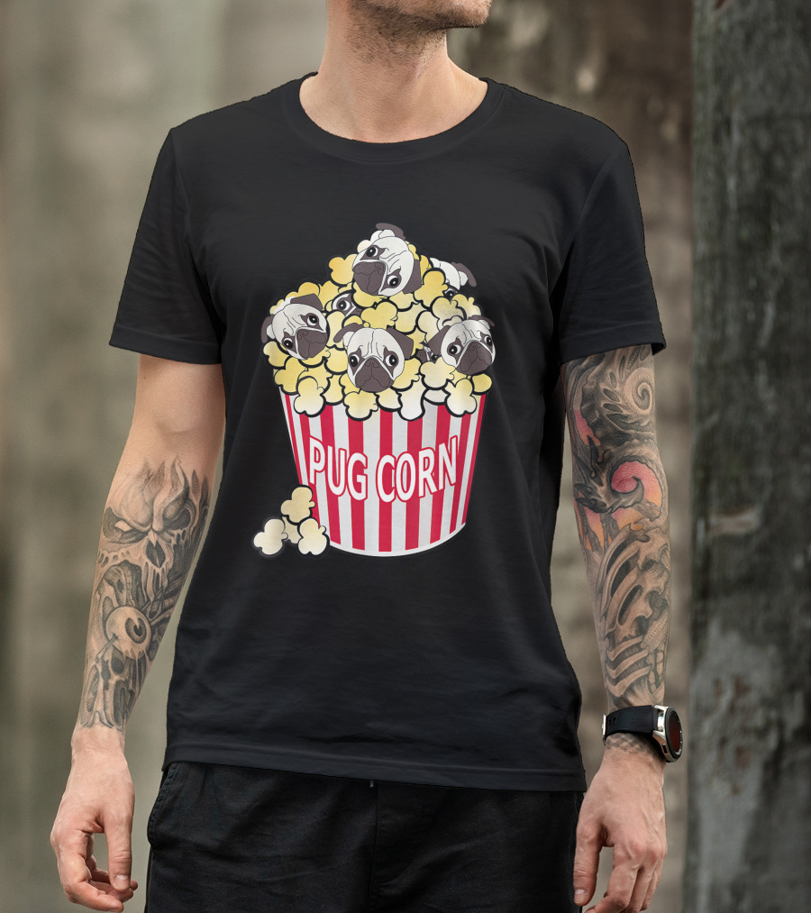 Pug Corn Cute Dog In Popcorn Puppy Bucket T-Shirt