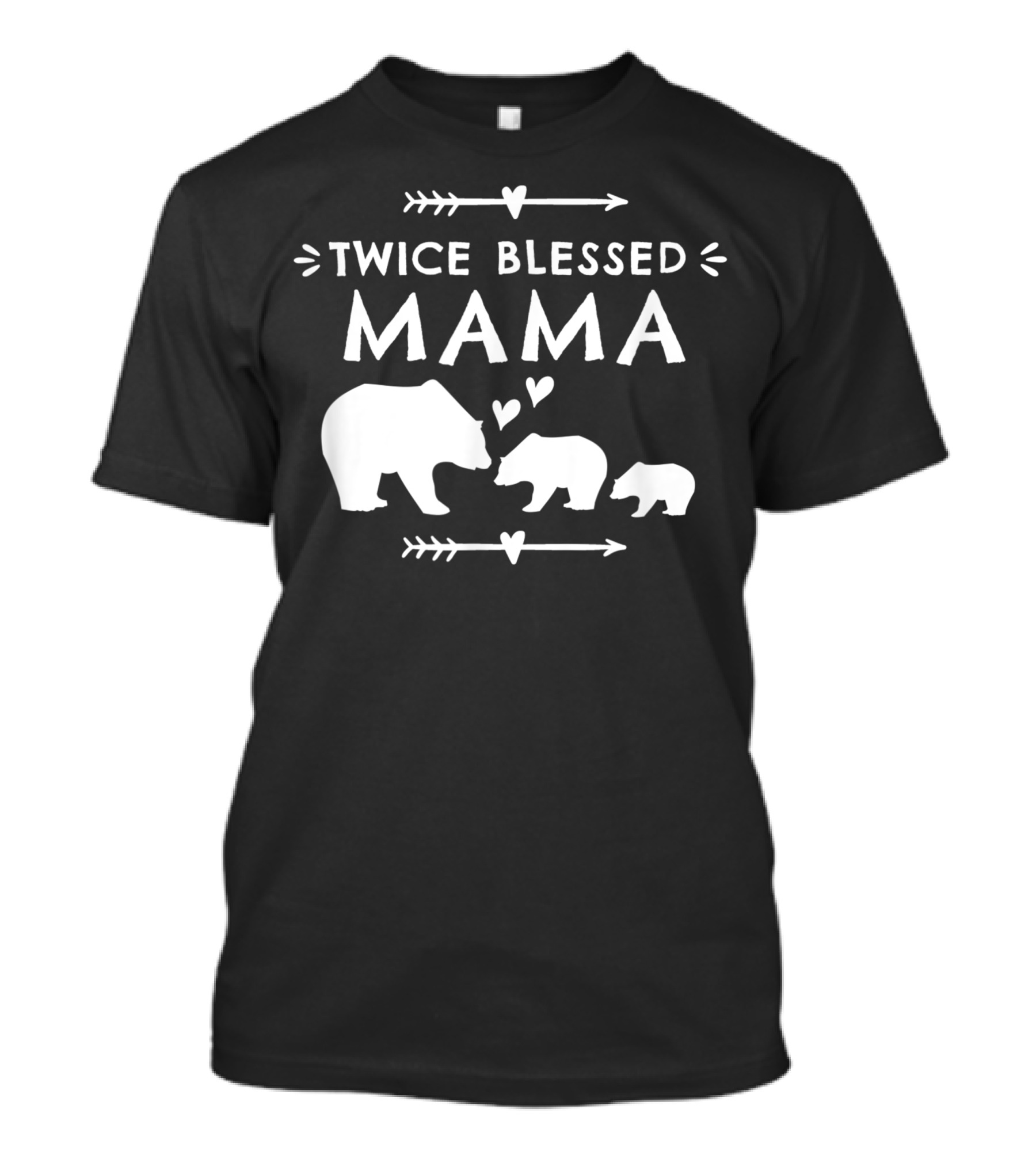 Twice Blessed Mama Bear Family With Hearts And Arrows T-Shirt