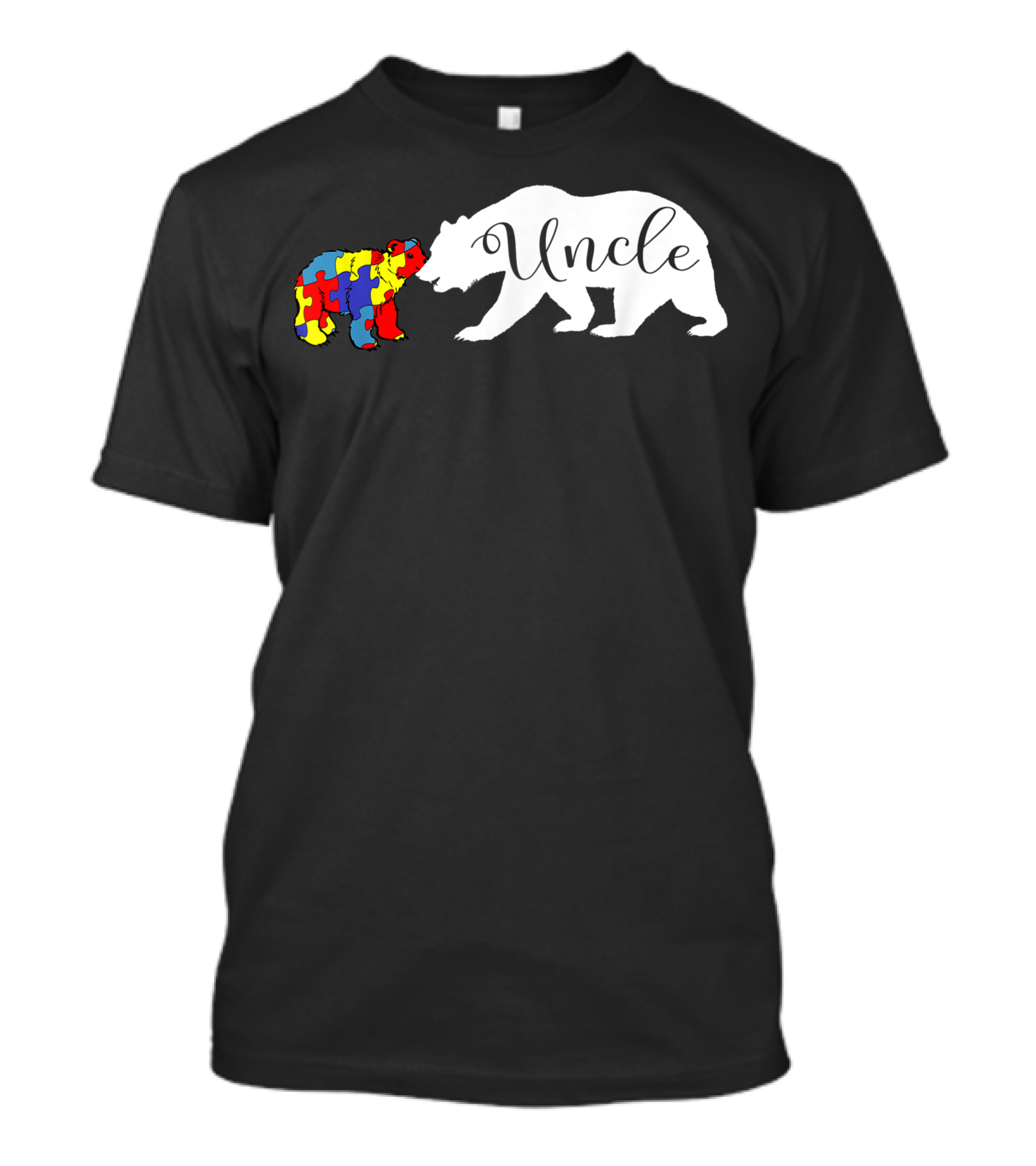 Uncle Bear With Puzzle Piece Cub Autism Awareness Month Niece Nephew Support T-Shirt