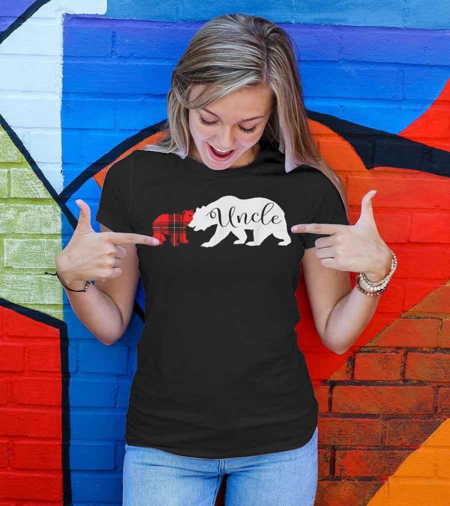 Uncle Bear White Silhouette With Red Plaid Cub Dad T-Shirt