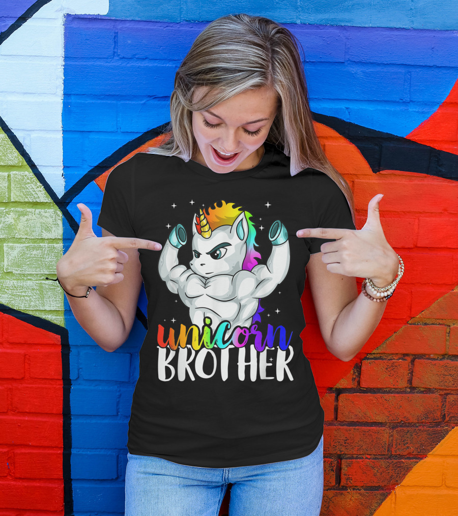 Unicorn Brother Muscular Rainbow Starry Bro Brocorn T-Shirt