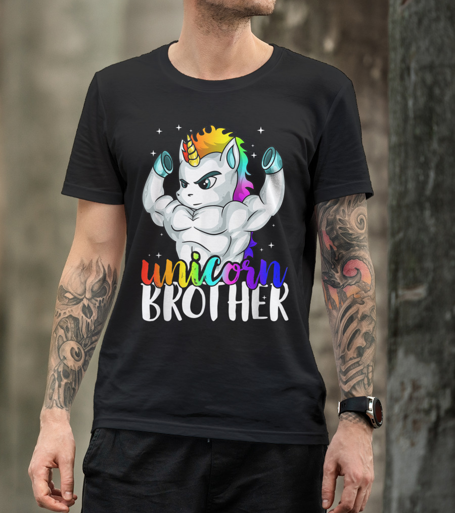 Unicorn Brother Muscular Rainbow Starry Bro Brocorn T-Shirt
