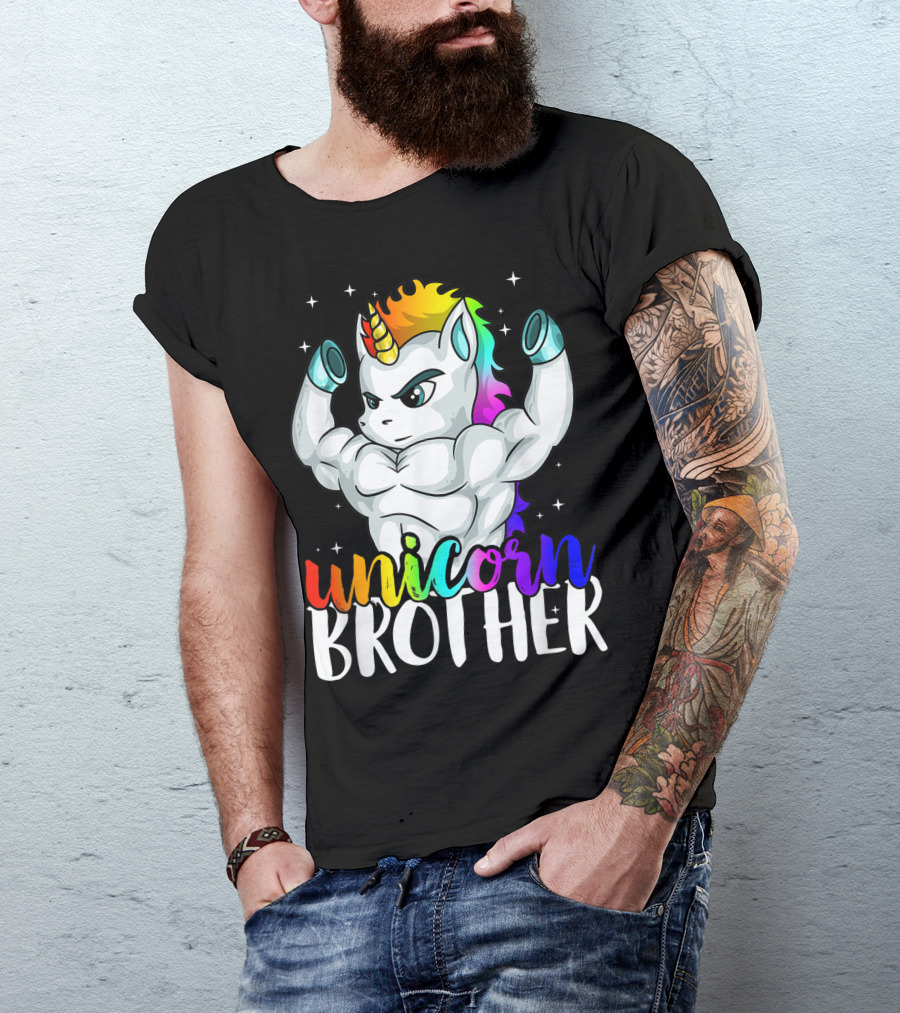 Unicorn Brother Muscular Rainbow Starry Bro Brocorn T-Shirt