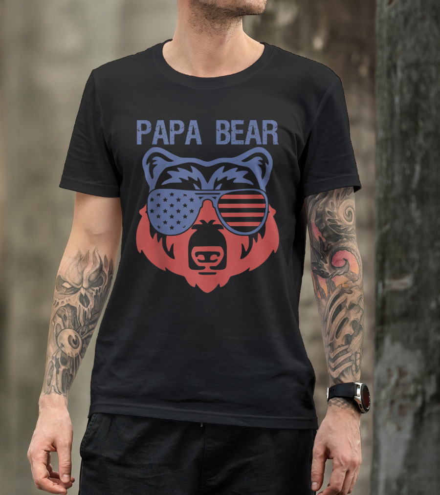 Papa Bear USA Flag American Patriotic Bro T-Shirt