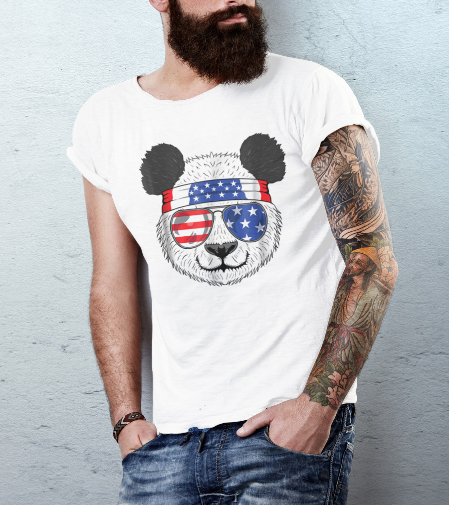 Patriotic Trash Panda Wearing American Flag Bandana And Sunglasses Celebrating USA In July T-Shirt