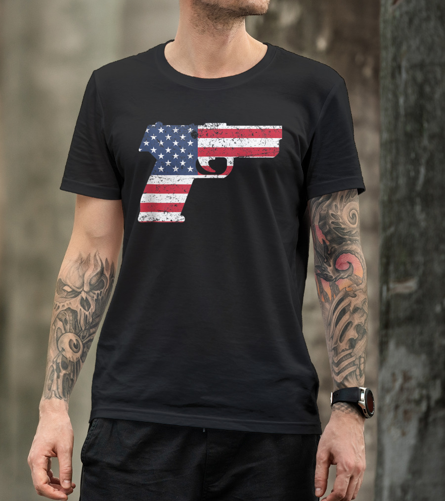 American Gun Flag Pistol USA 4th Of July T-Shirt