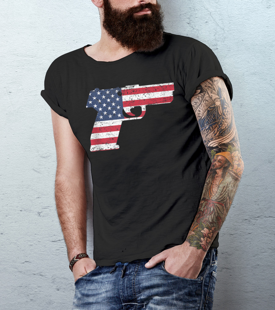 American Gun Flag Pistol USA 4th Of July T-Shirt