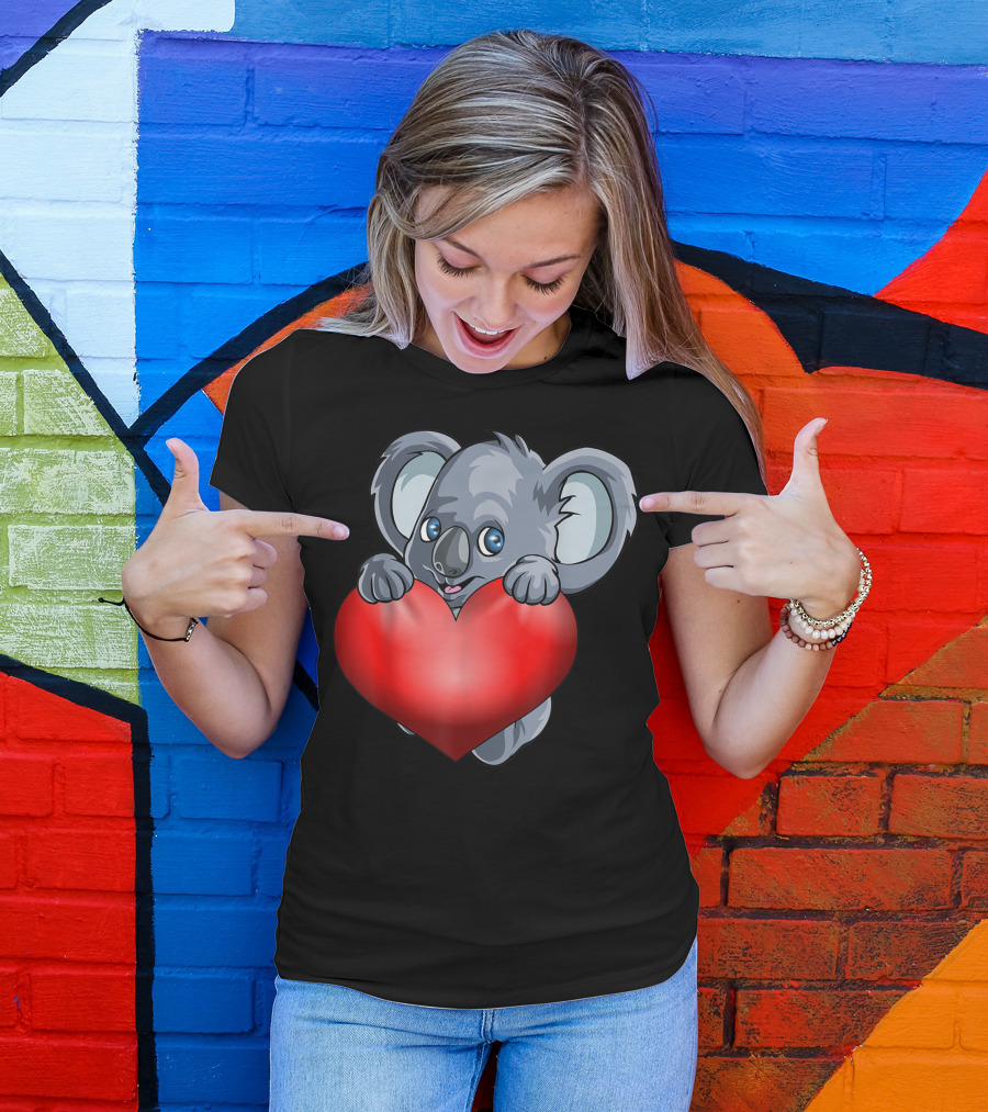 Valentines Day Koala Bear Holding Red Heart Women Men Girl T-Shirt
