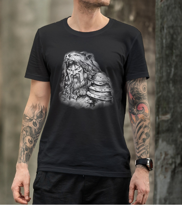 Viking Mythology Warrior With Bear Headdress T-Shirt