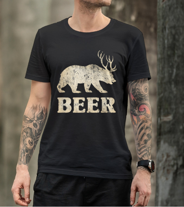 Vintage Bear With Deer Antlers Beer T-Shirt