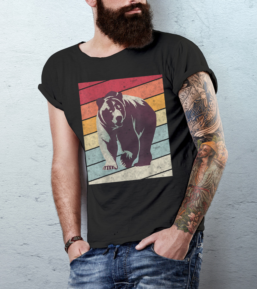 Vintage Bear Lover Bears Retro Stripes T-Shirt