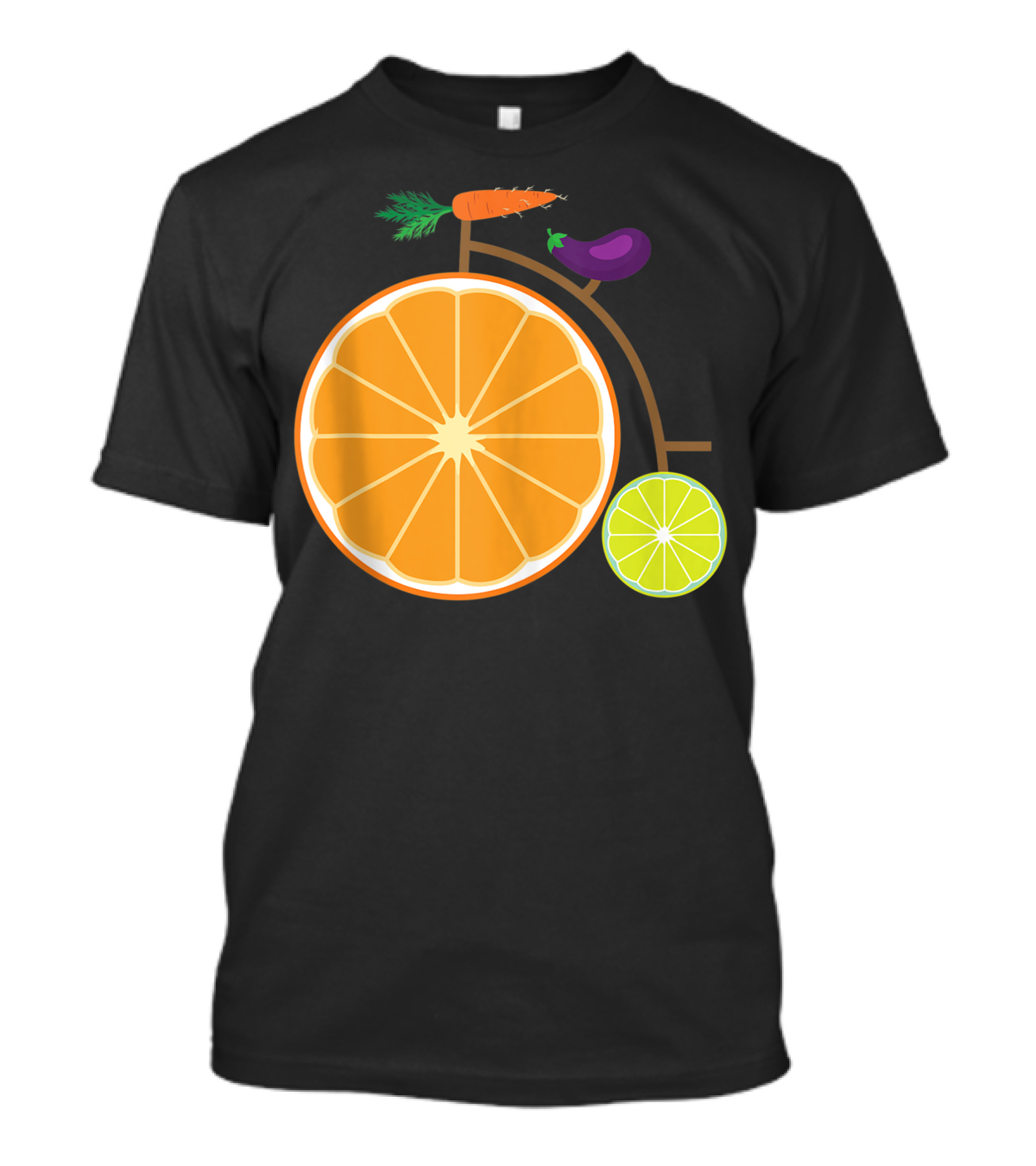 Vintage Bicycle Oranges Limes Carrots Eggplants Fruits Vegetables T-Shirt