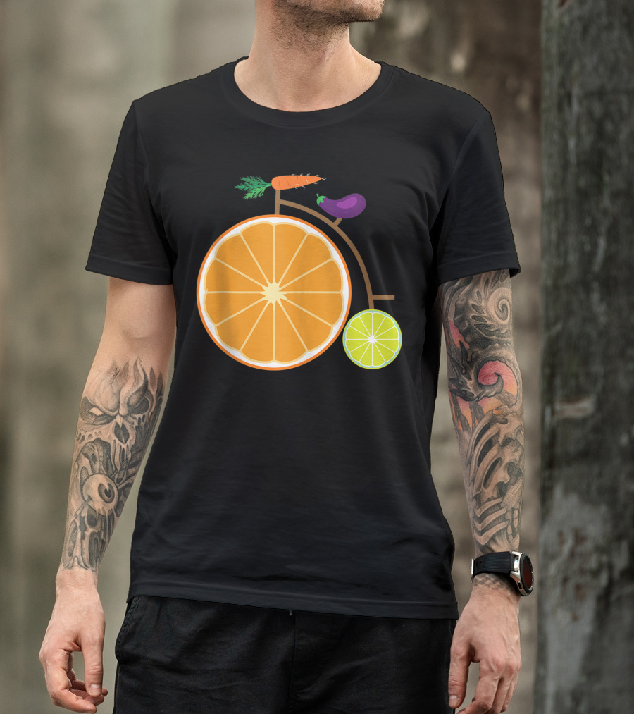 Vintage Bicycle Oranges Limes Carrots Eggplants Fruits Vegetables T-Shirt