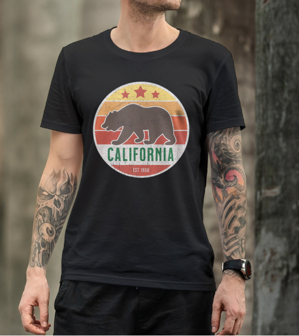 California Bear Est 1850 Vintage Retro Three Stars T-Shirt