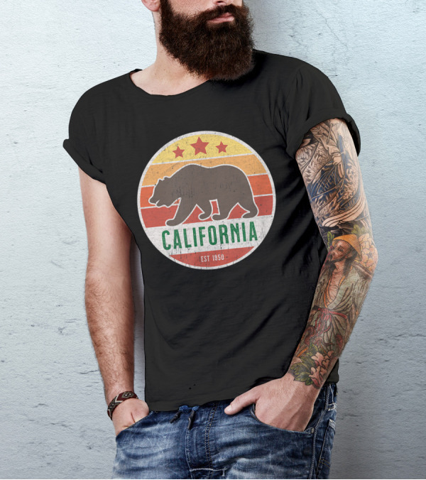 California Bear Est 1850 Vintage Retro Three Stars T-Shirt